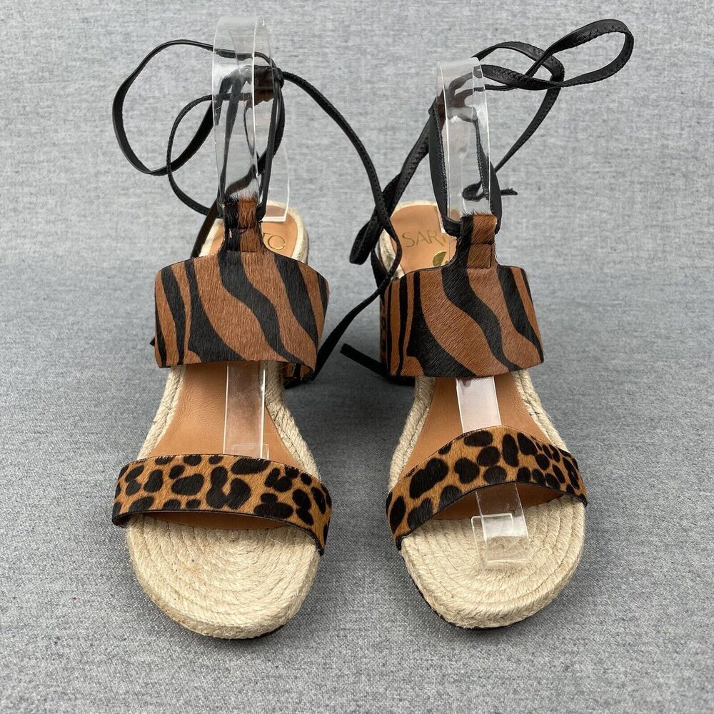 Franco Sarto Sandals Womens 7.5 Brown Black Zebra Stripe Calf‎ Hair Ankle Strap - Picture 5 of 16